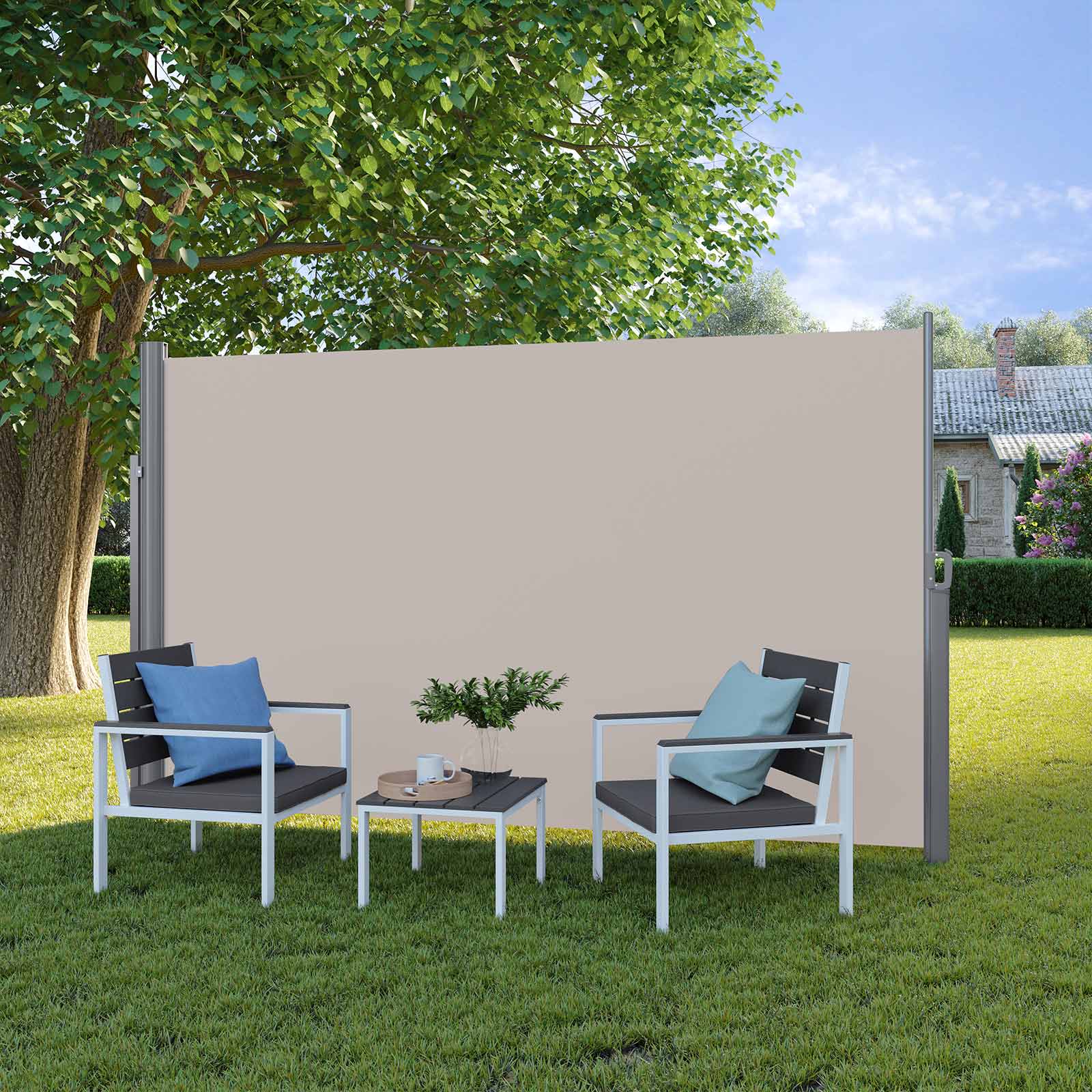 Side Awning Privacy Screen - 180 x 350 cm - Aluminium - Smoke Grey