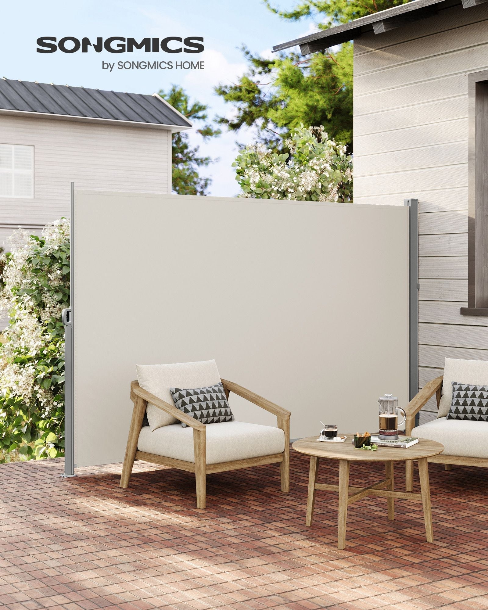 Extendable Side Awning - Fabric - Beige - Privacy Protection and Sun Shade 200 x 350 cm
