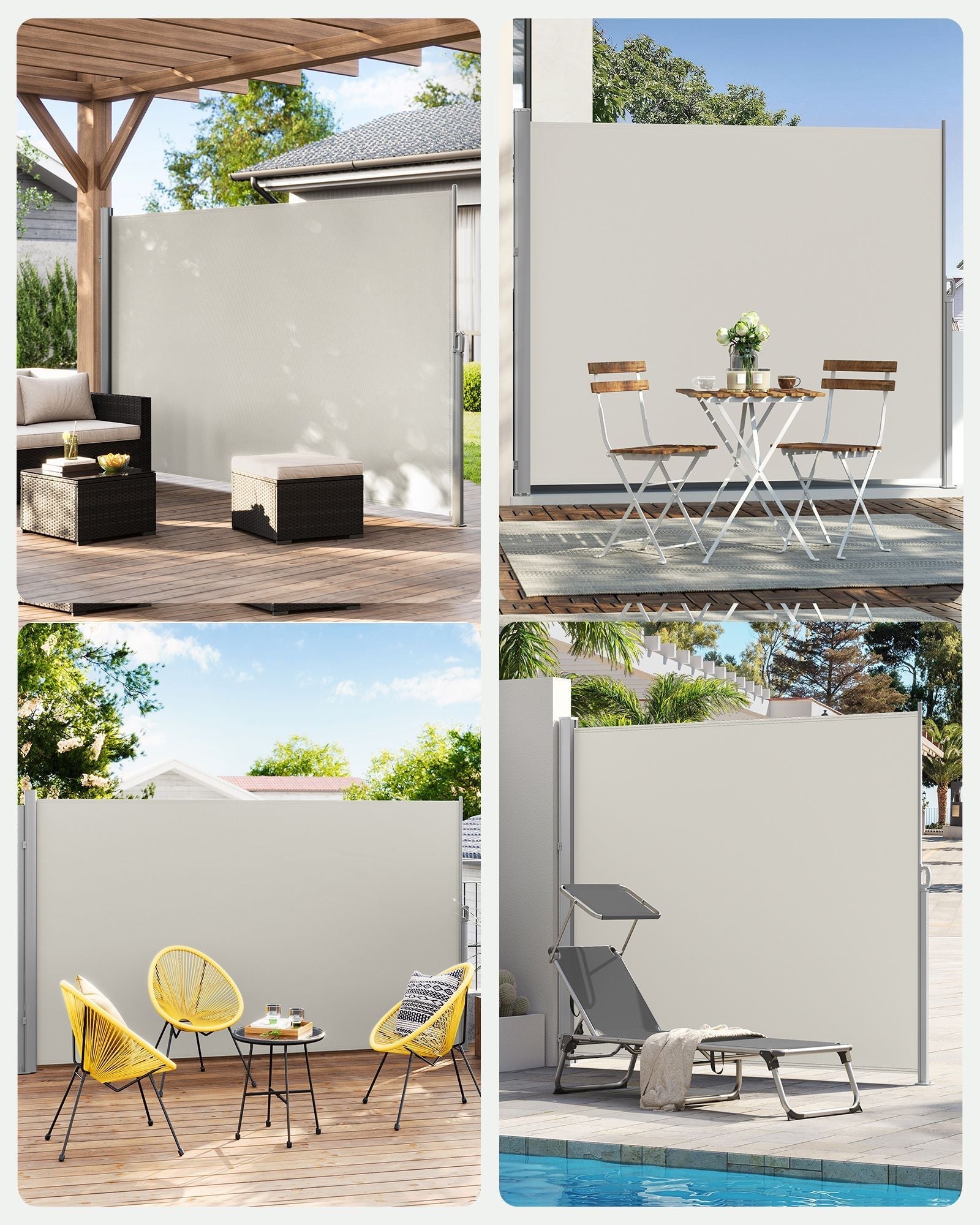 Extendable Side Awning - Fabric - Beige - Privacy Protection and Sun Shade 200 x 350 cm