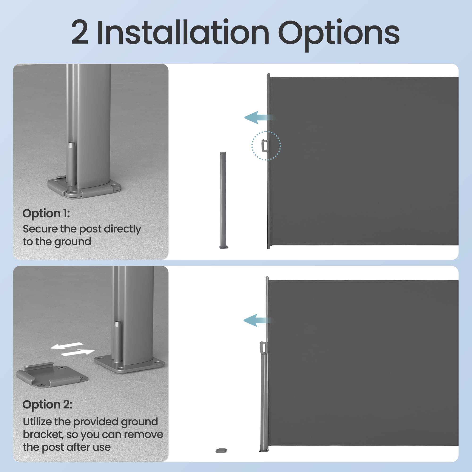 Side Awning - Fabric - Smoky Grey - Privacy Protection and Sun Shade for Balcony and Terrace