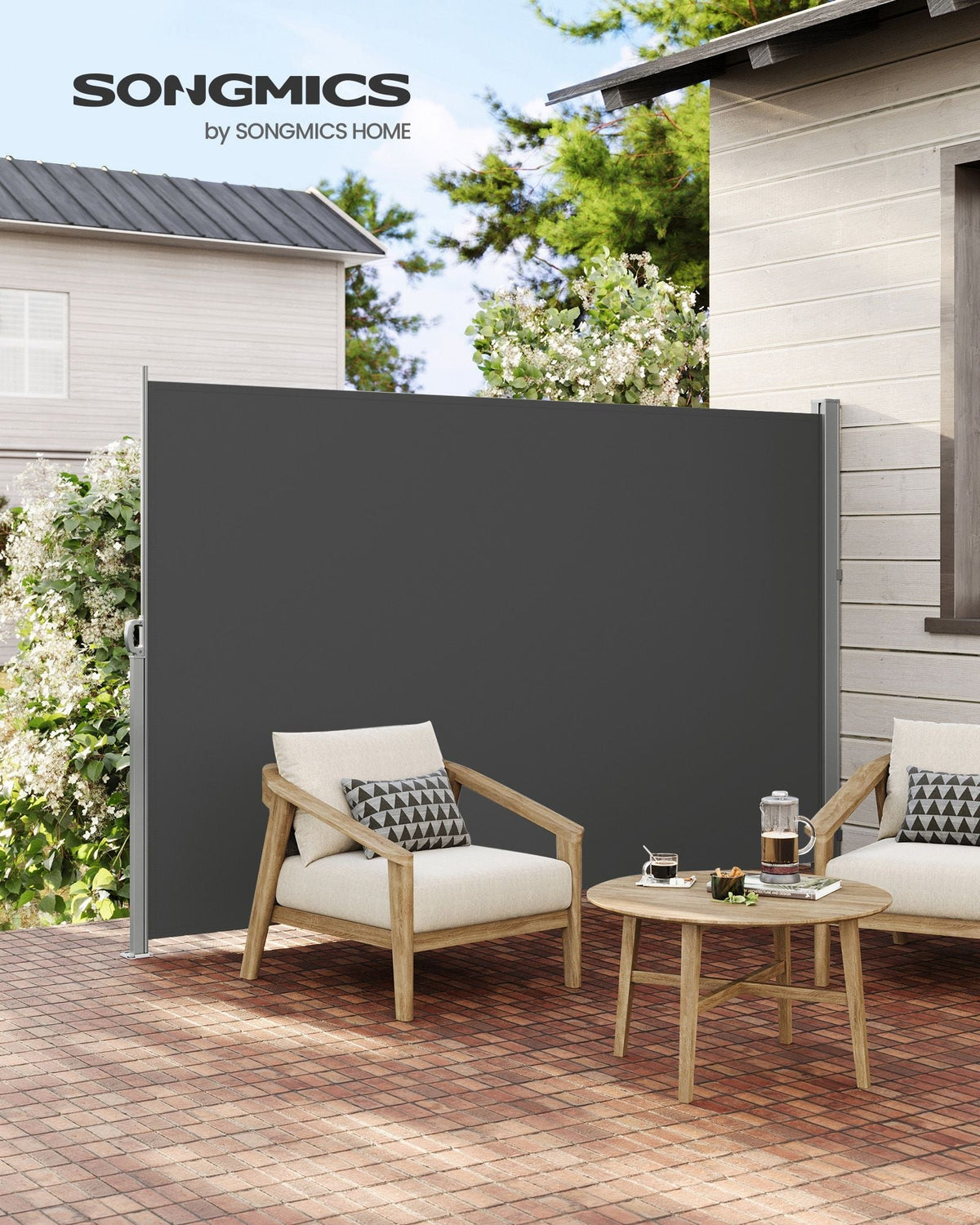 Extendable Side Awning - Fabric - Smoky Grey - Privacy Protection and Sun Shade 200 x 350 cm
