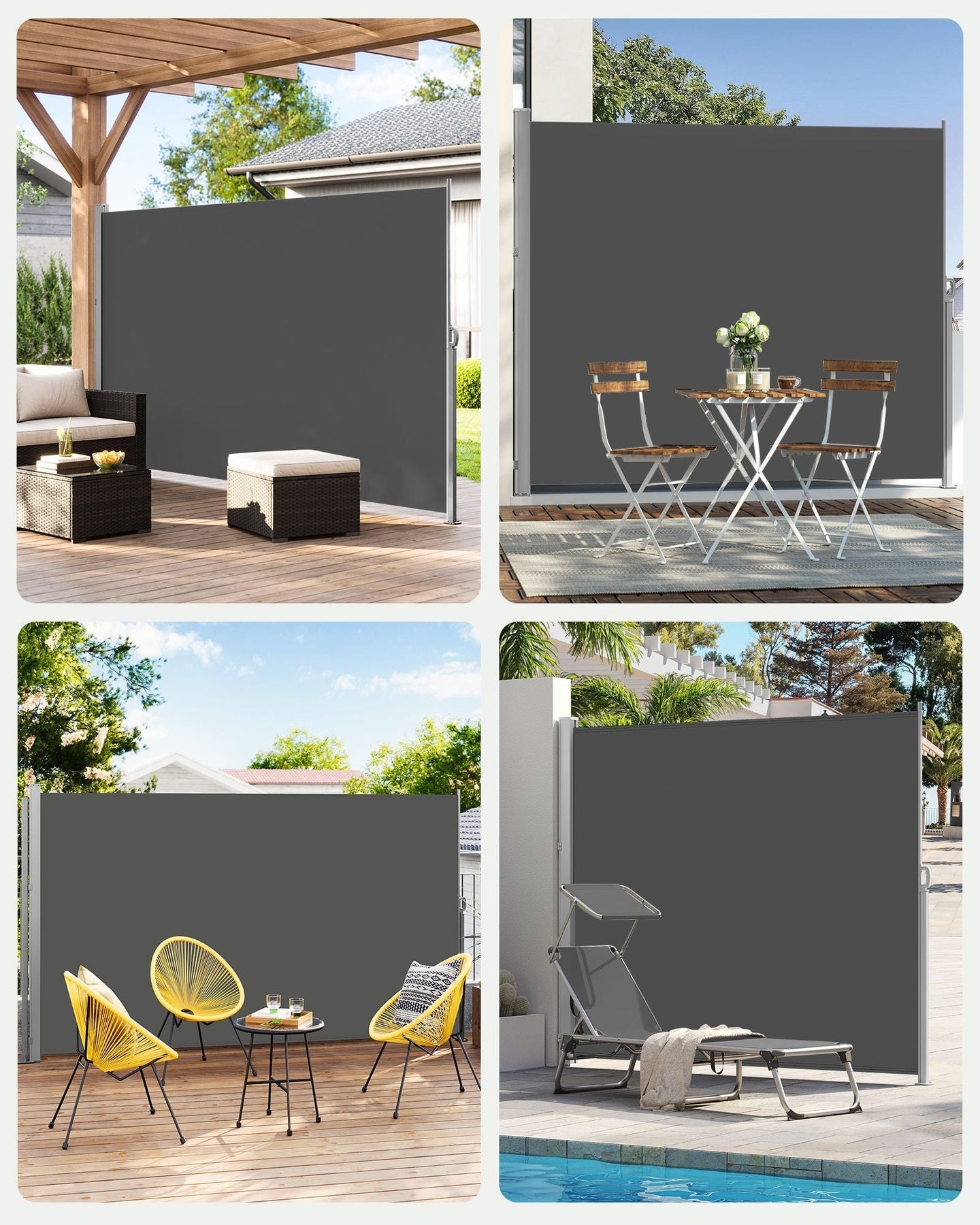 Extendable Side Awning - Fabric - Smoky Grey - Privacy Protection and Sun Shade 200 x 350 cm