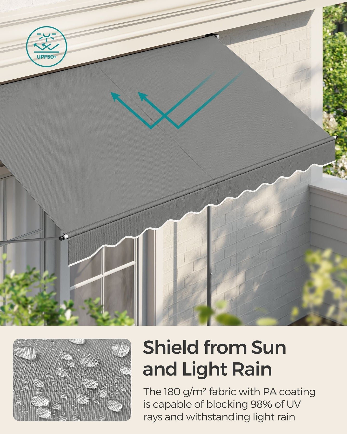 Manual Retractable Awning - Fabric - Dove Grey - Height-Adjustable with Crank