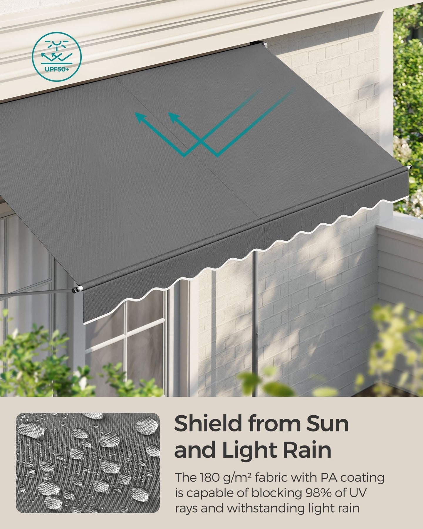 Manual Retractable Awning - Fabric - Anthracite Grey - Height-Adjustable with Crank
