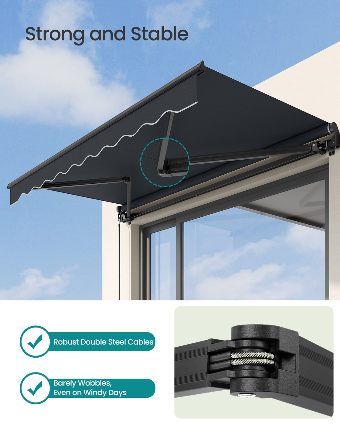 Retractable Patio Awning - 250 x 200 - Aluminum Alloy - Retractable Design