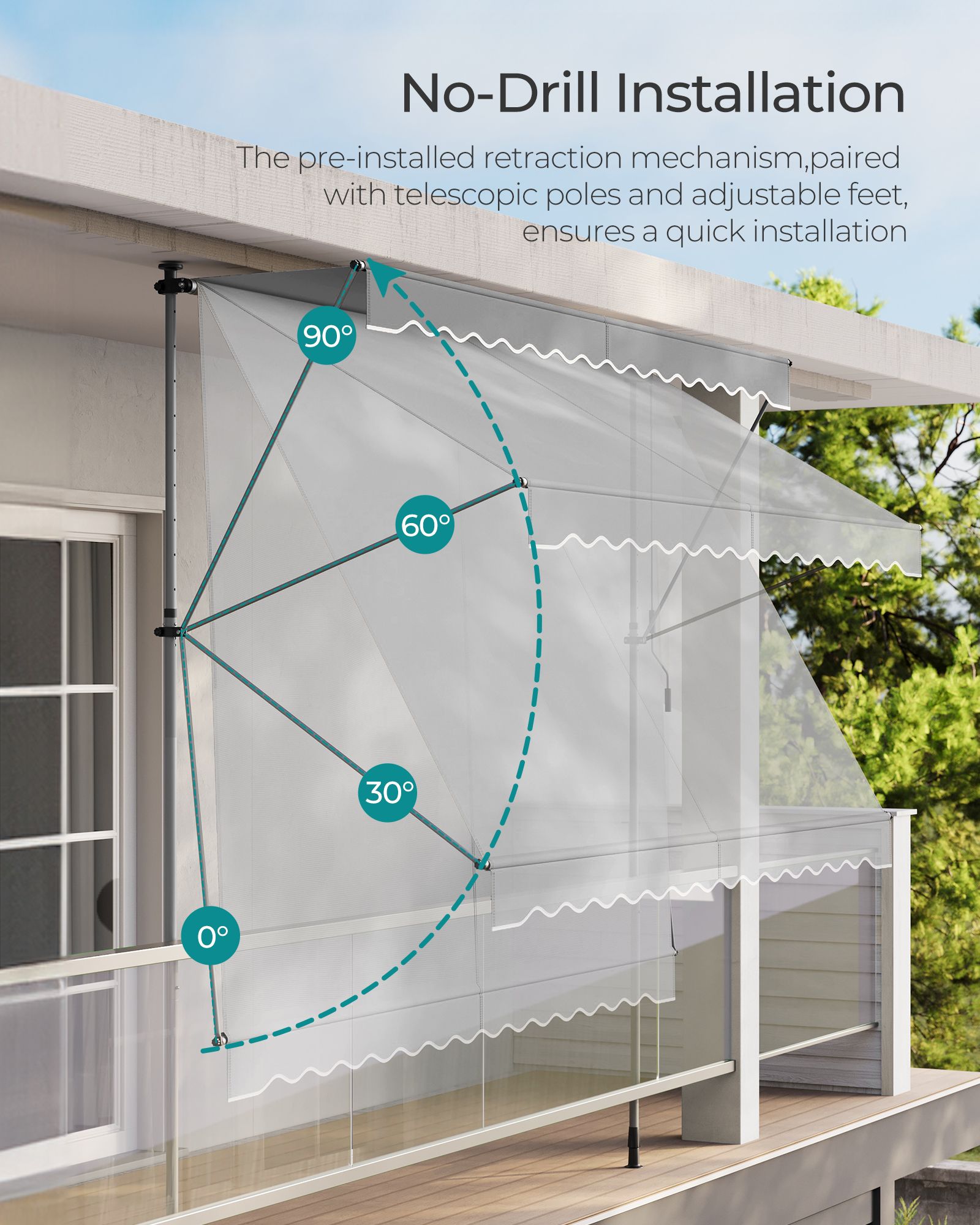 Manual Retractable Awning - Fabric - Dove Grey - Height-Adjustable with Crank