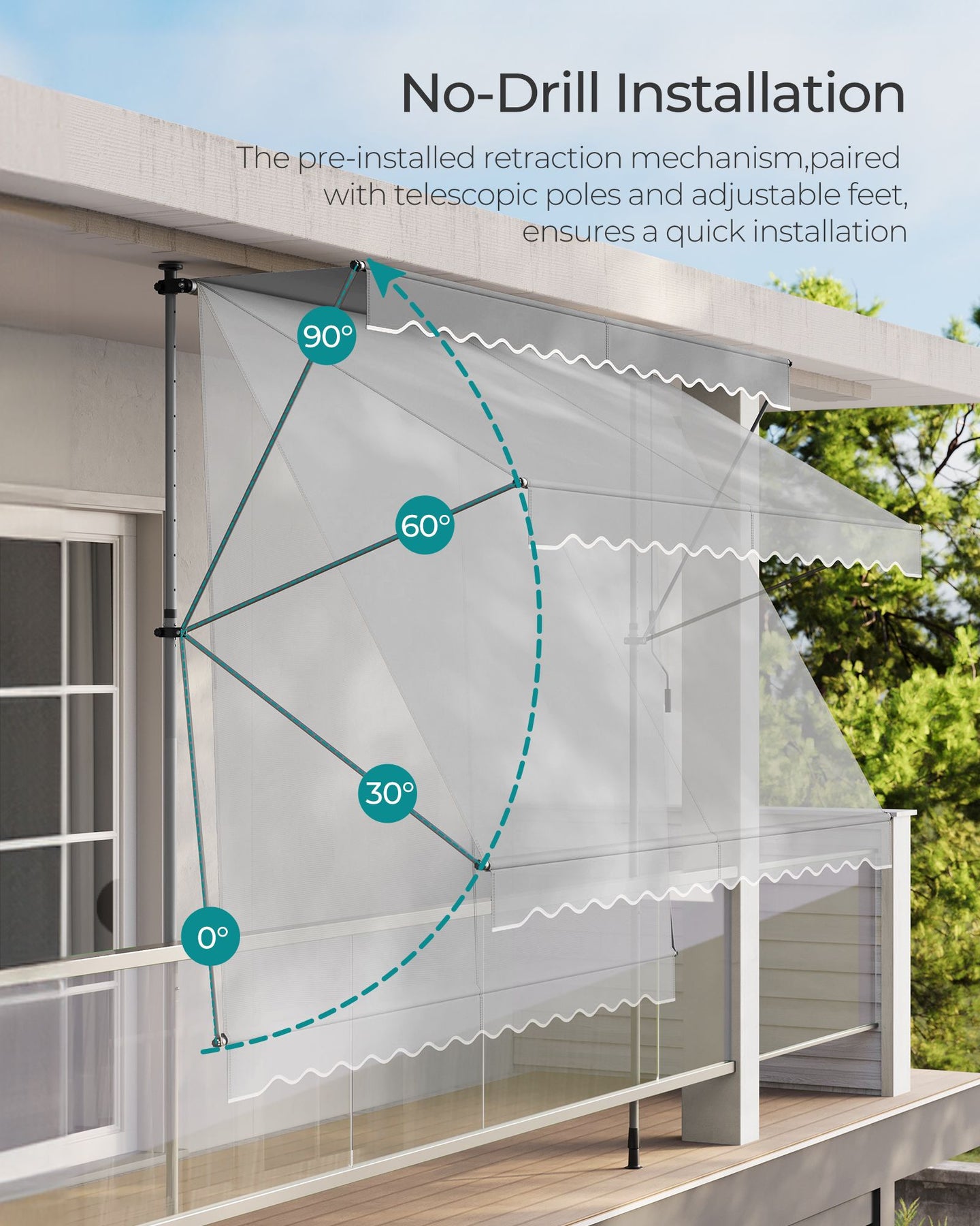 Manual Retractable Awning - Fabric - Dove Grey - Height-Adjustable with Crank
