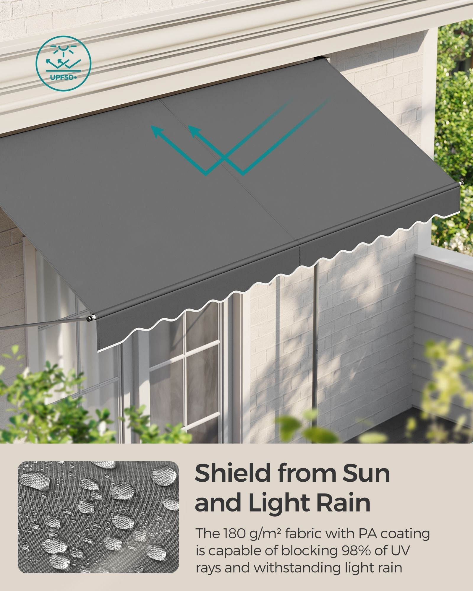 Height-Adjustable Awning - Fabric - Anthracite Grey - Manual Retractable Sunshade for Balcony