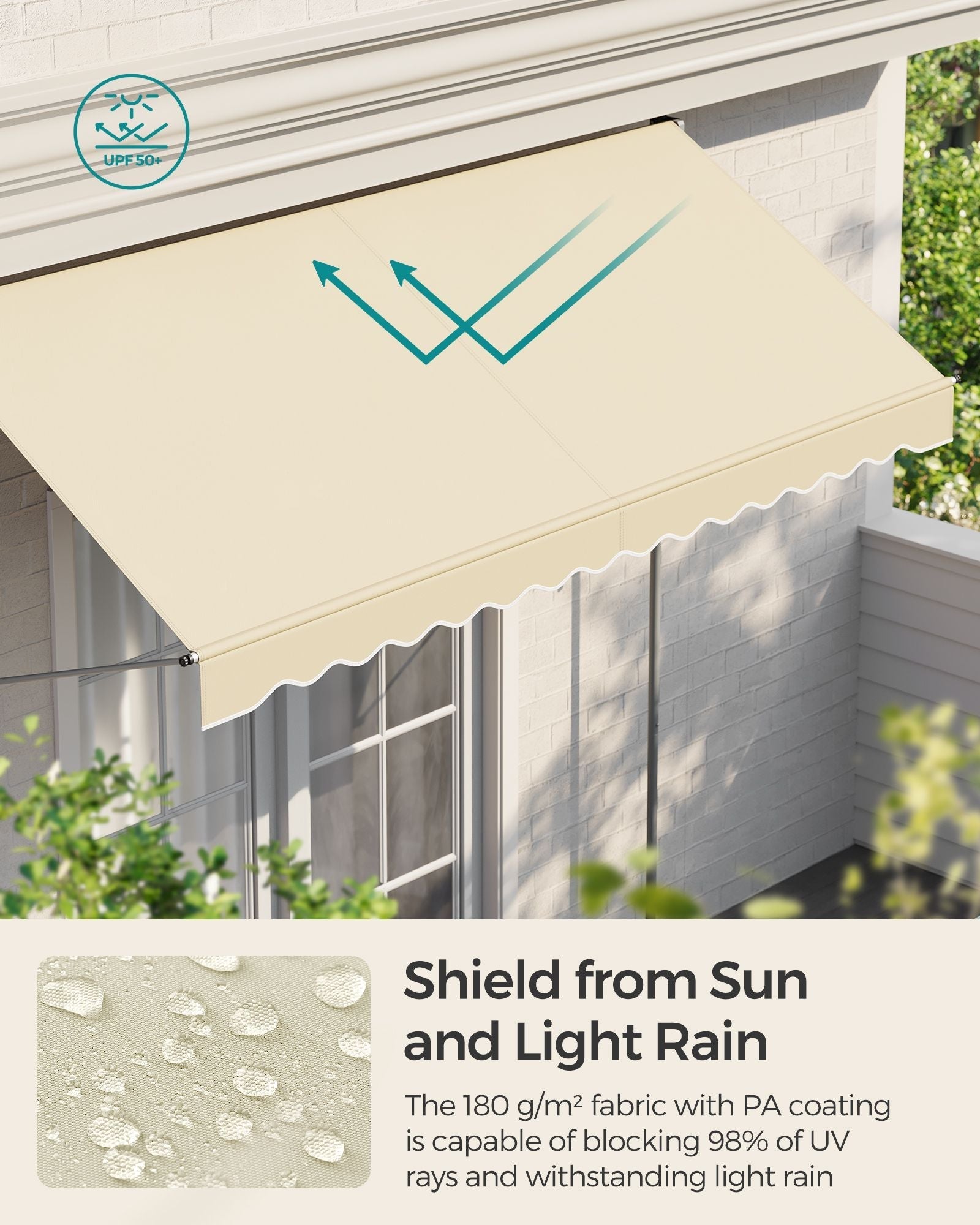 Manual Retractable Awning - Fabric - Beige - Height-Adjustable with Crank
