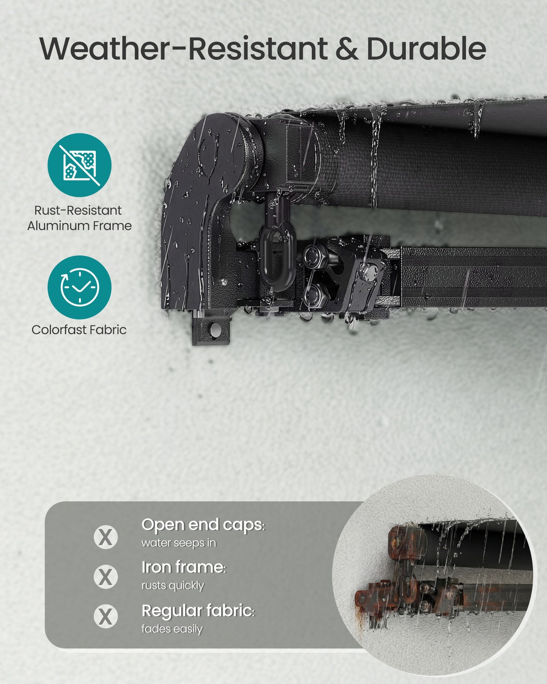Retractable Patio Awning - 300 x 250 - Aluminum Alloy - Manual Crank