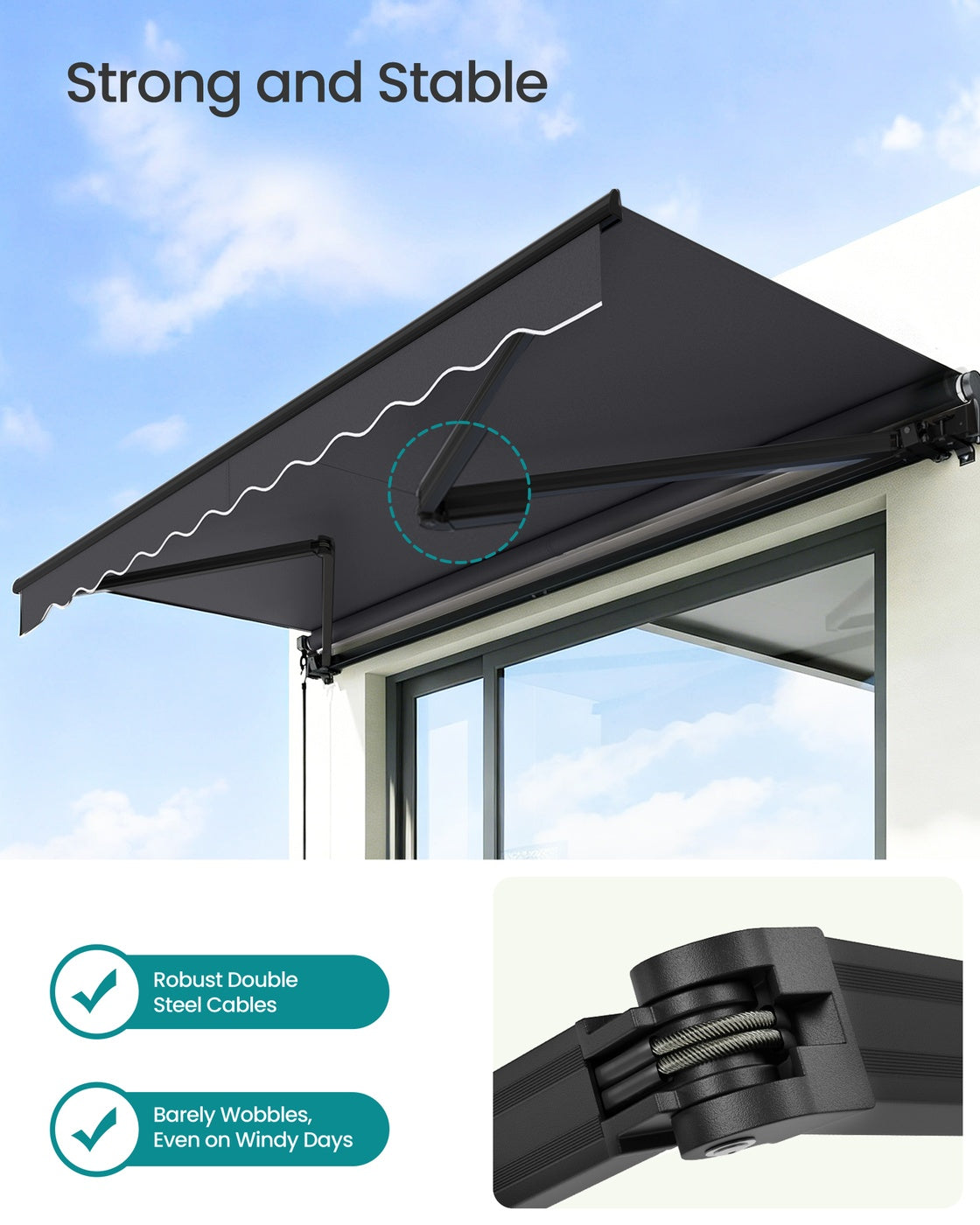Retractable Patio Awning - 300 x 250 - Aluminum Alloy - Manual Crank