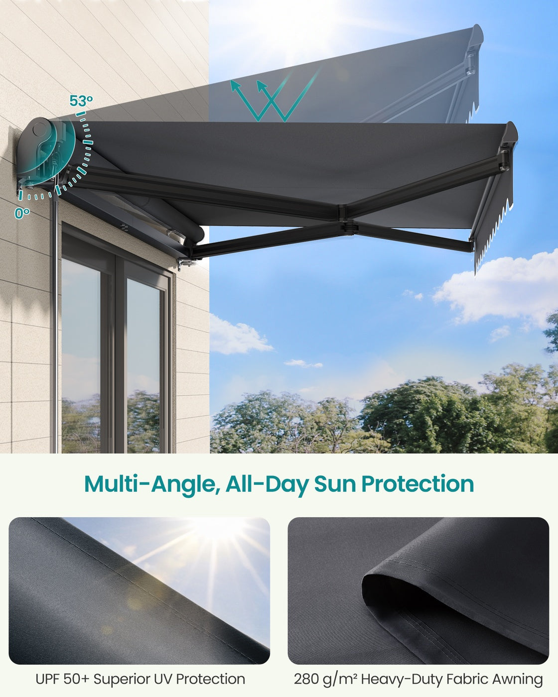 Retractable Patio Awning - 300 x 250 - Aluminum Alloy - Manual Crank