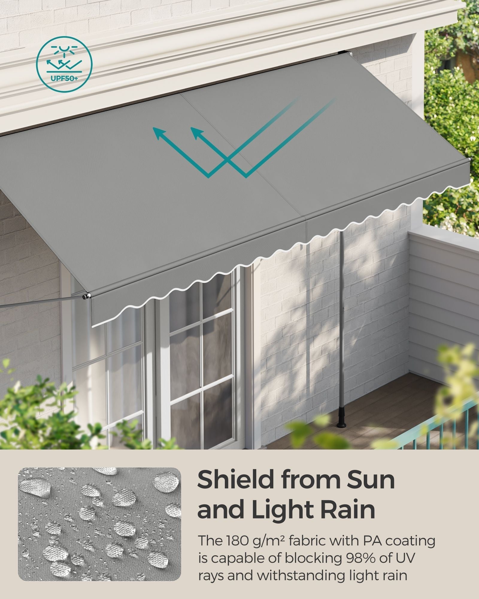 Manual Retractable Awning - Fabric - Dove Grey - Height-Adjustable with Crank for Balcony and Garden