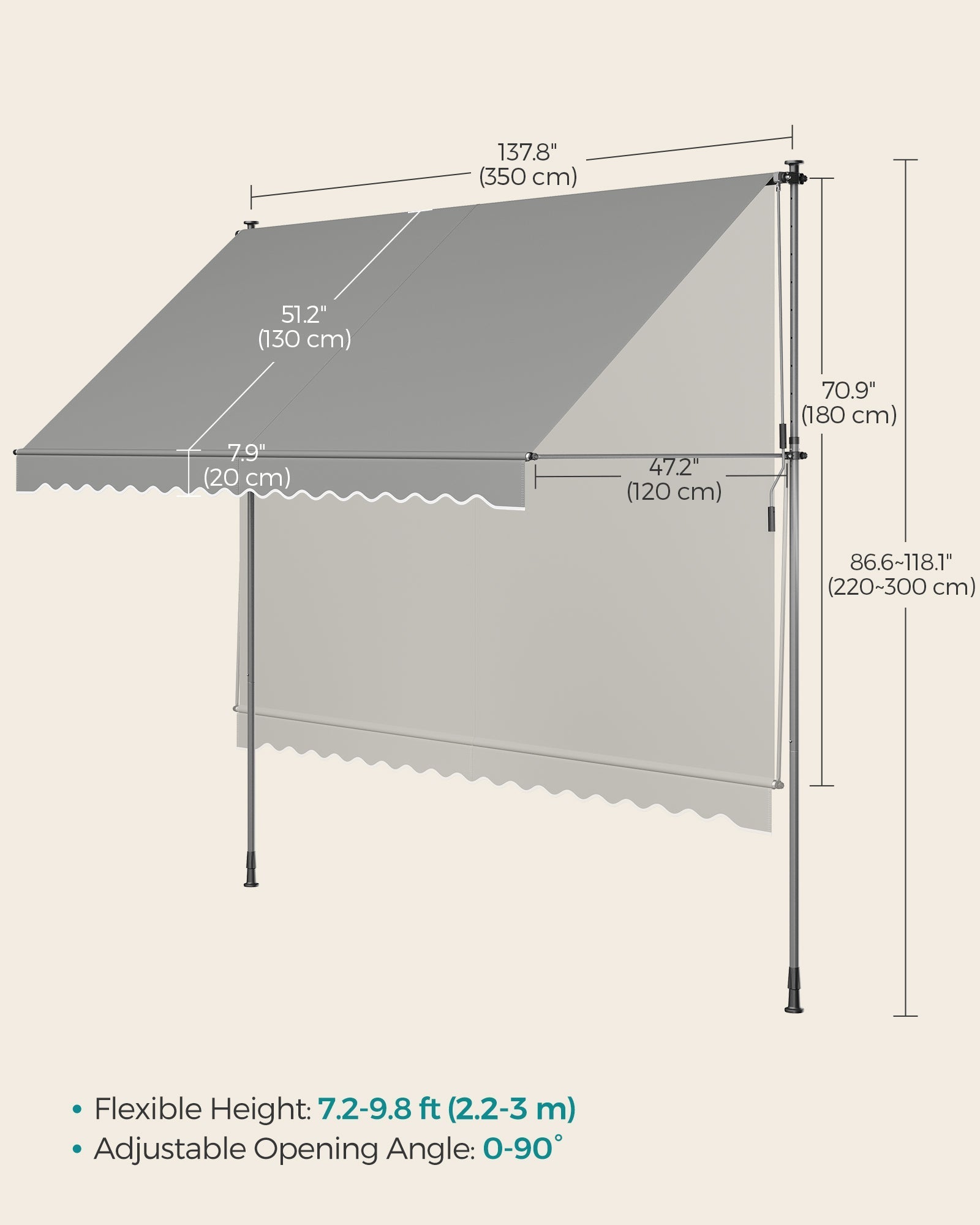 Manual Retractable Awning - Fabric - Dove Grey - Height-Adjustable with Crank for Balcony and Garden