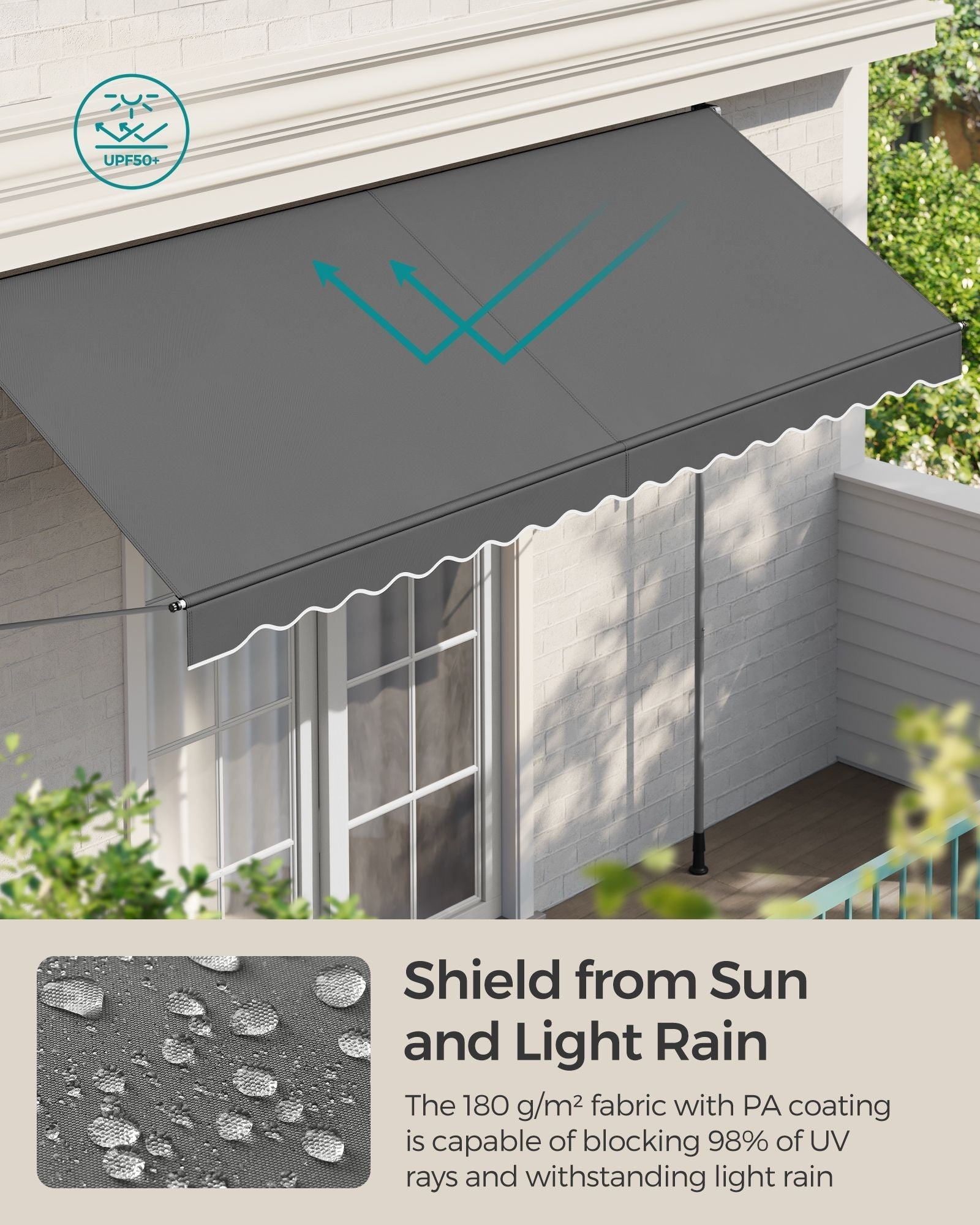 Manual Retractable Awning - Fabric - Anthracite Grey - Height-Adjustable with Crank