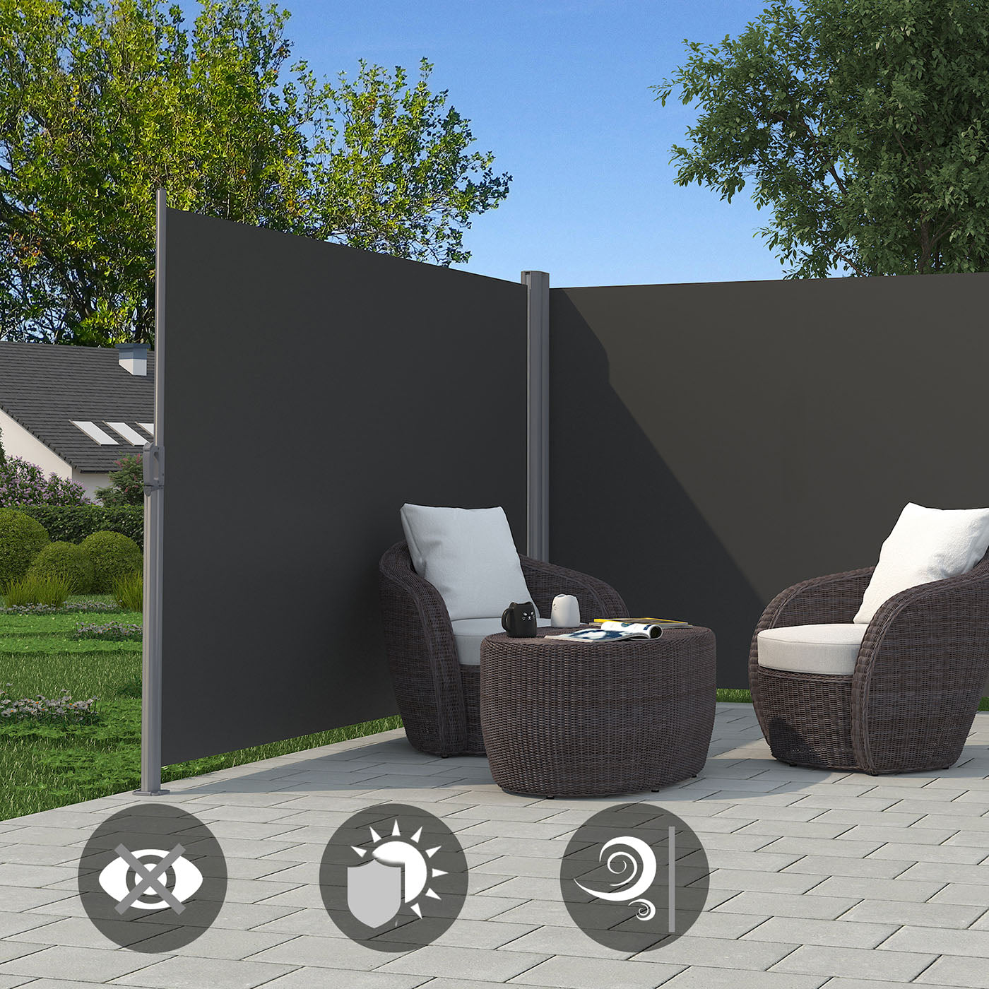 Retractable Awning - Polythene Fabric - Smoky Grey - Privacy Protection and Sun Shade