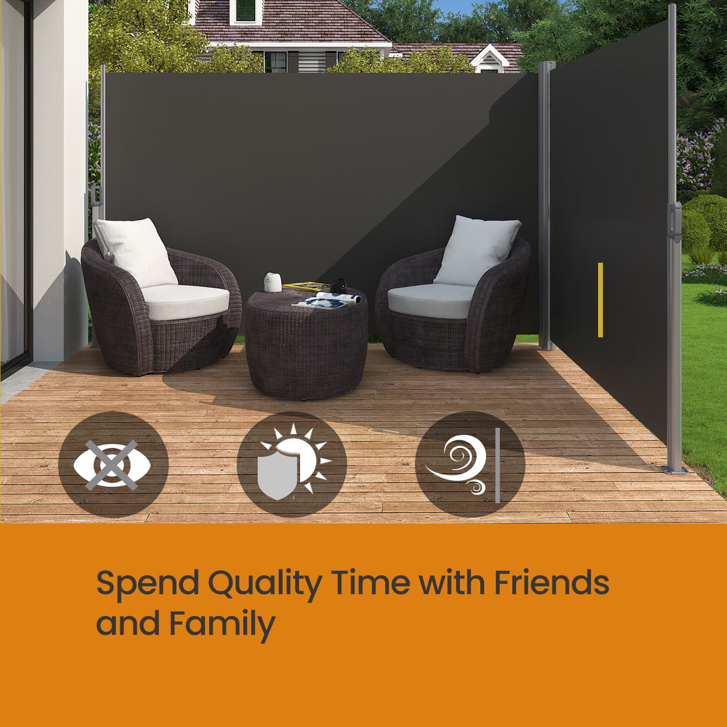 Retractable Double Side Awning - Smoky Grey - Thickened Polythene