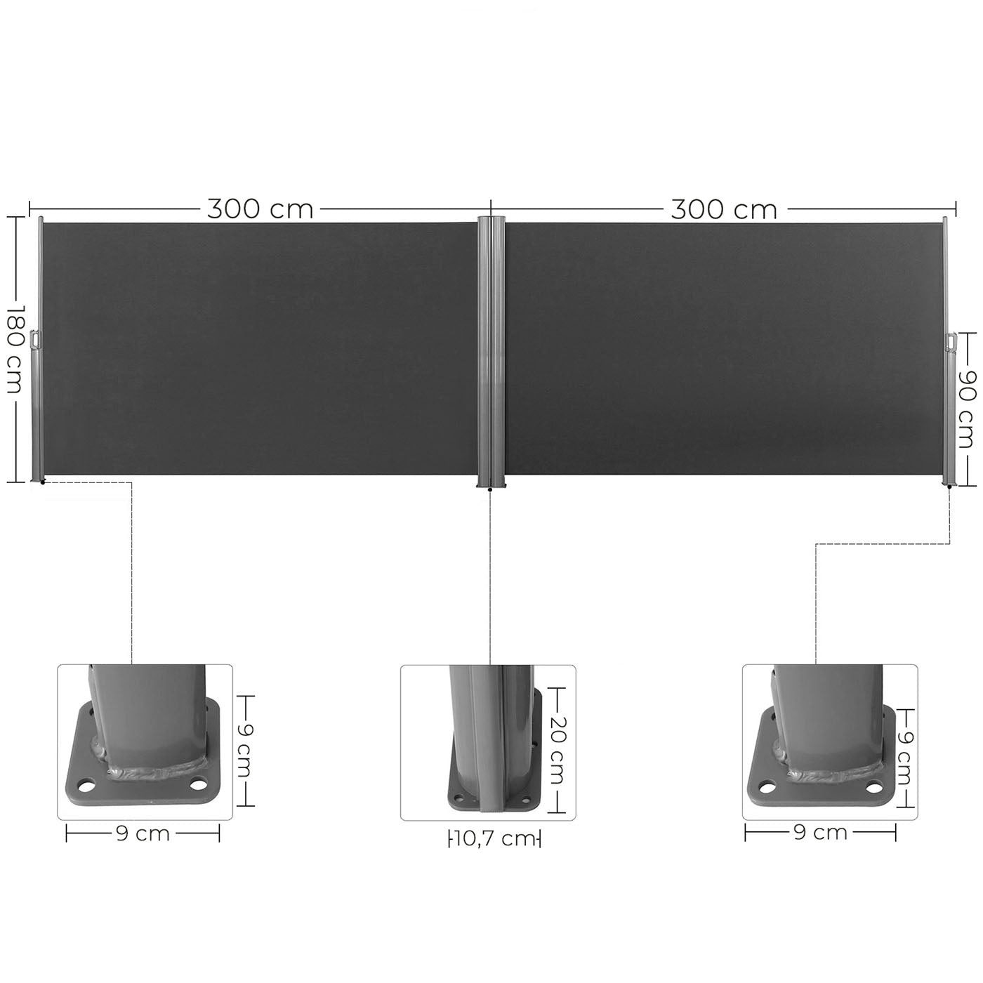 Retractable Awning - Polythene Fabric - Smoky Grey - Privacy Protection and Sun Shade