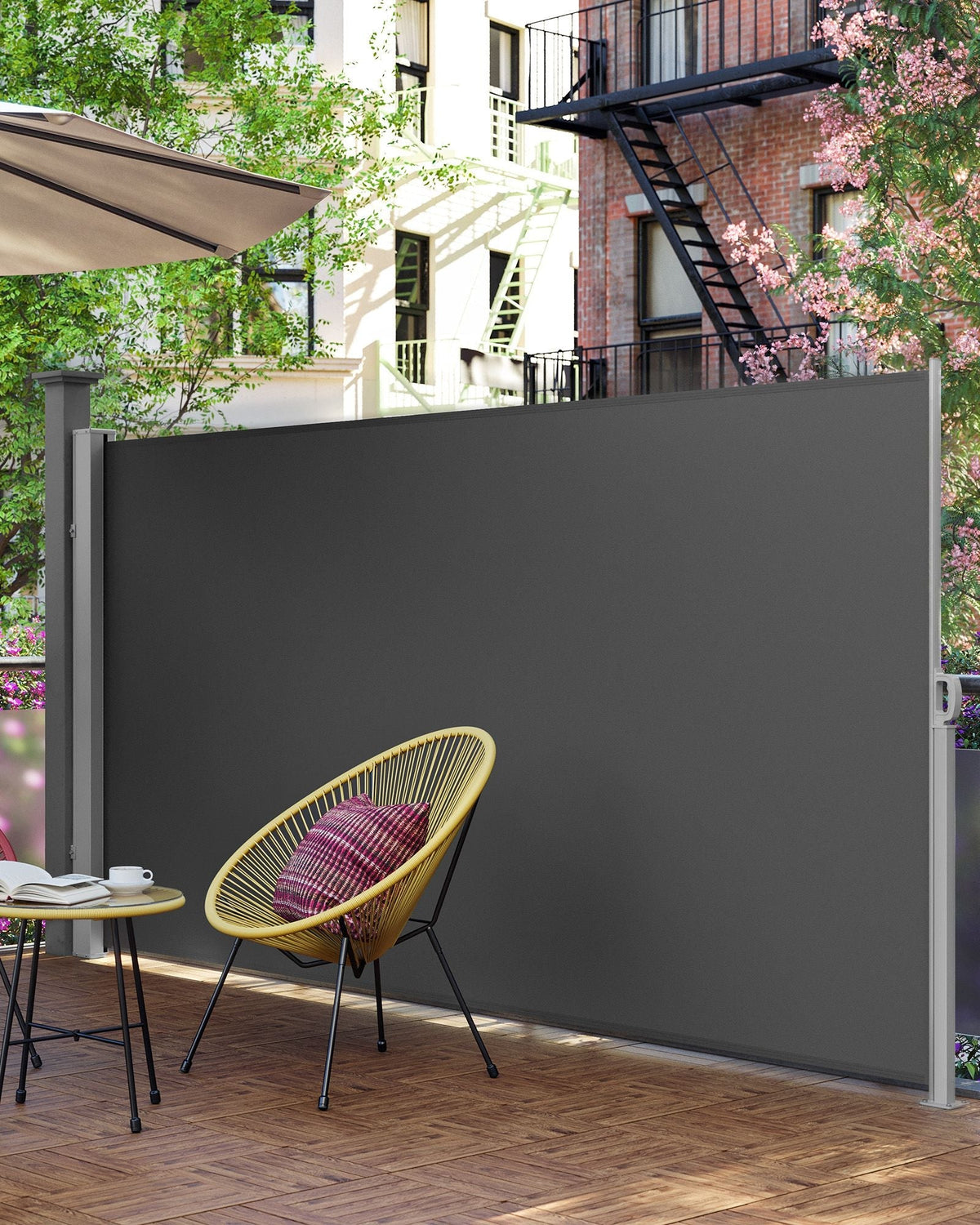 Extendable Side Awning - Fabric - Smoky Grey - Privacy Protection and Sun Shade 180 x 400 cm