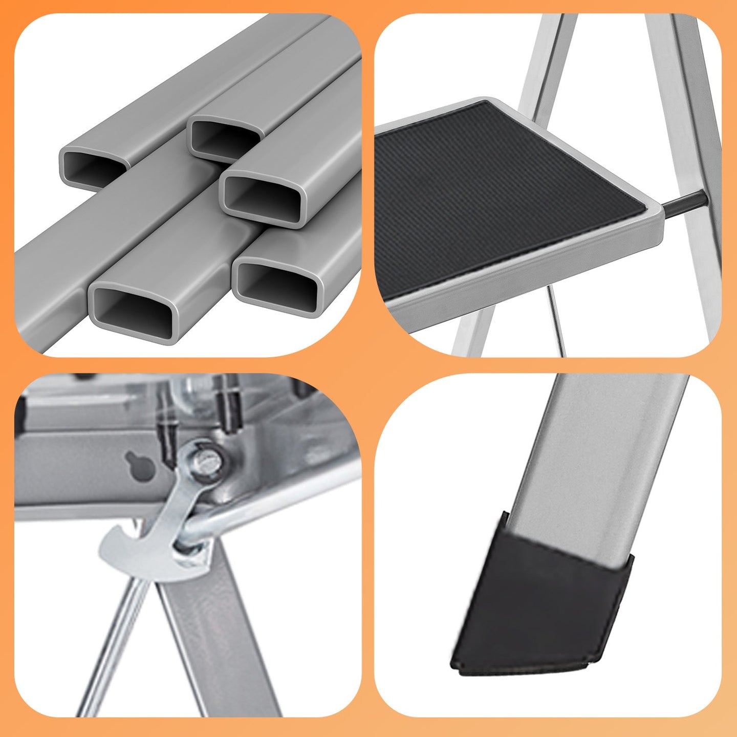 Folding 4-Step Ladder - Metal - Dove Grey