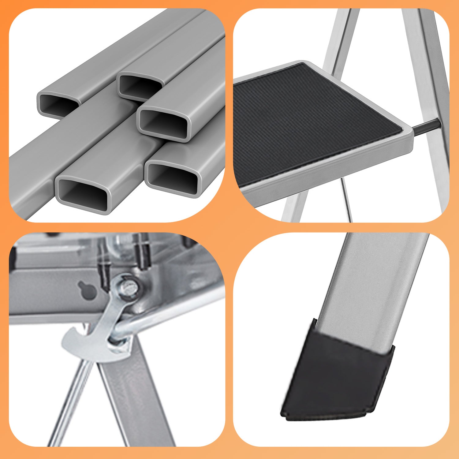 Folding 4-Step Ladder - Metal - Dove Grey