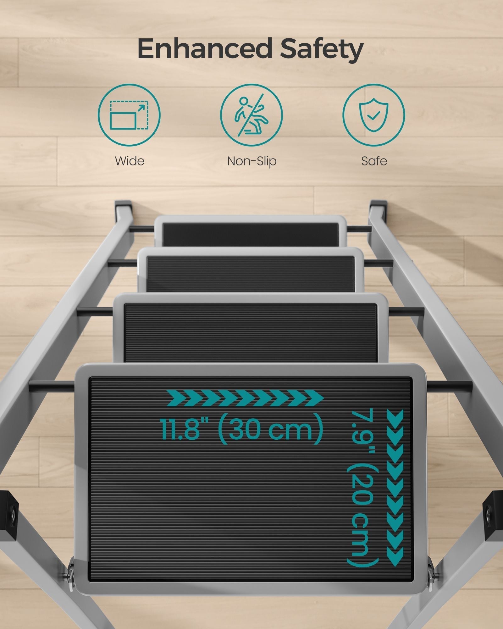 Folding Ladder - Metal - Dove Grey - 4 Steps with Safety Lock