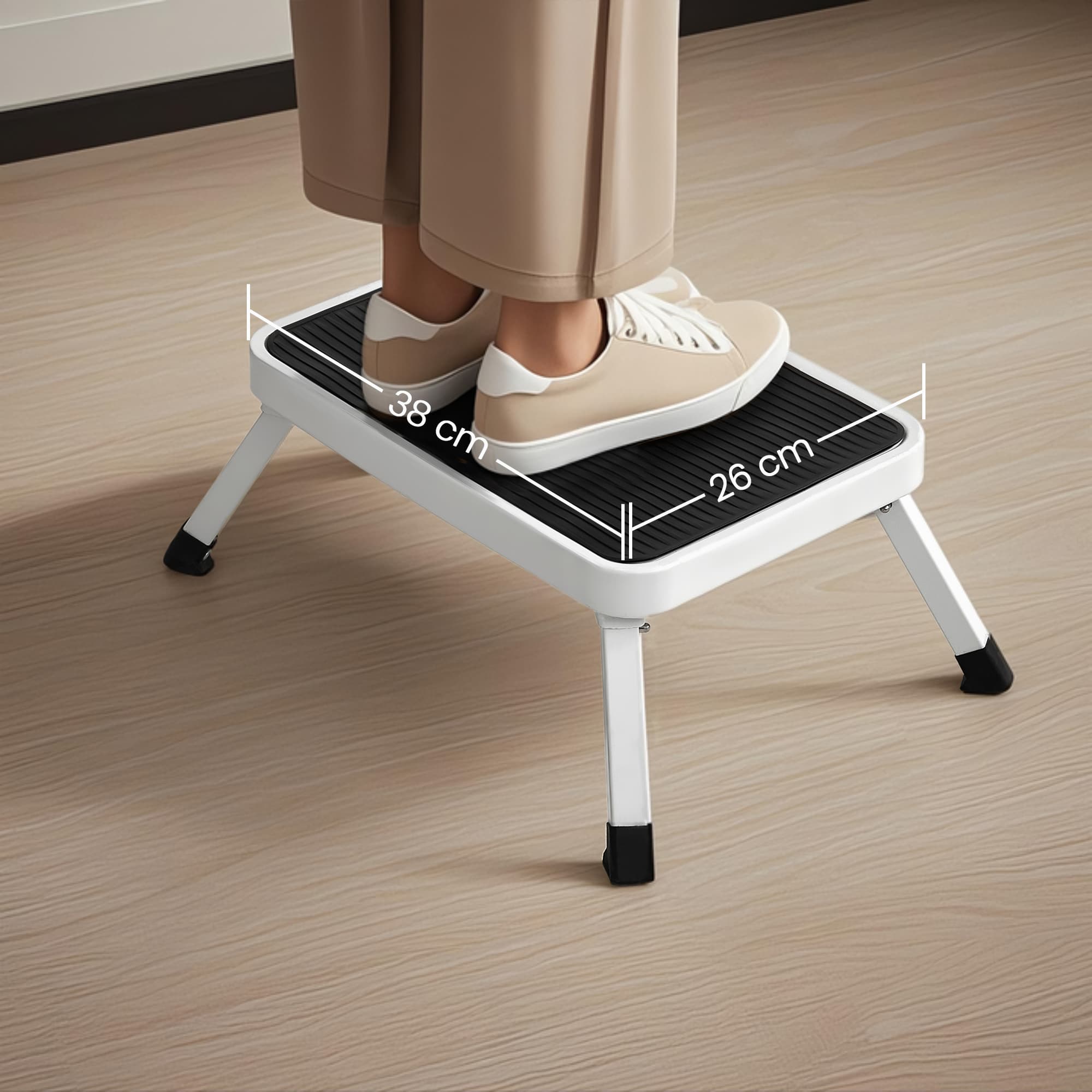 Folding Step Stool - Plastic - White - Non-Slip