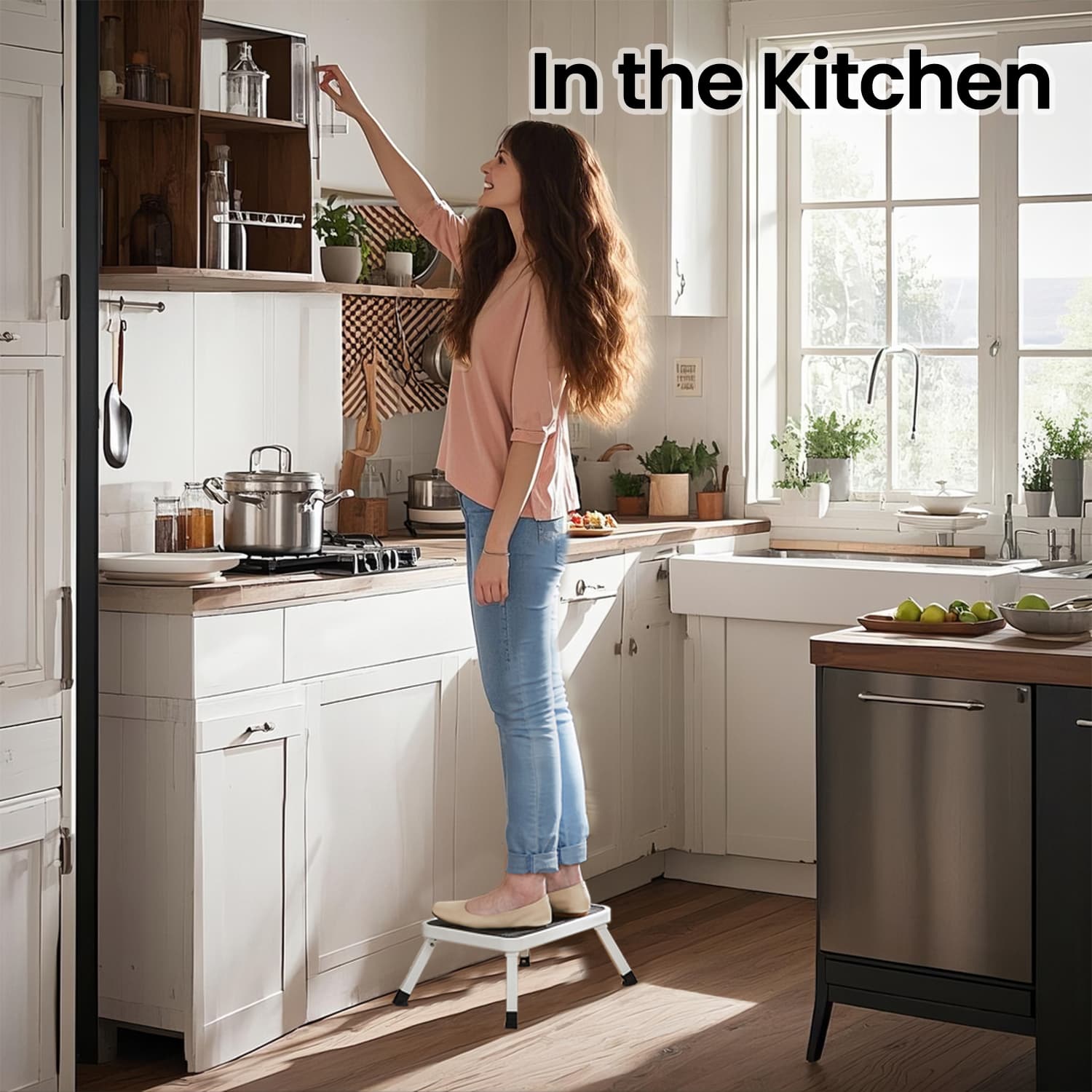 Folding Step Stool - Plastic - White - Non-Slip
