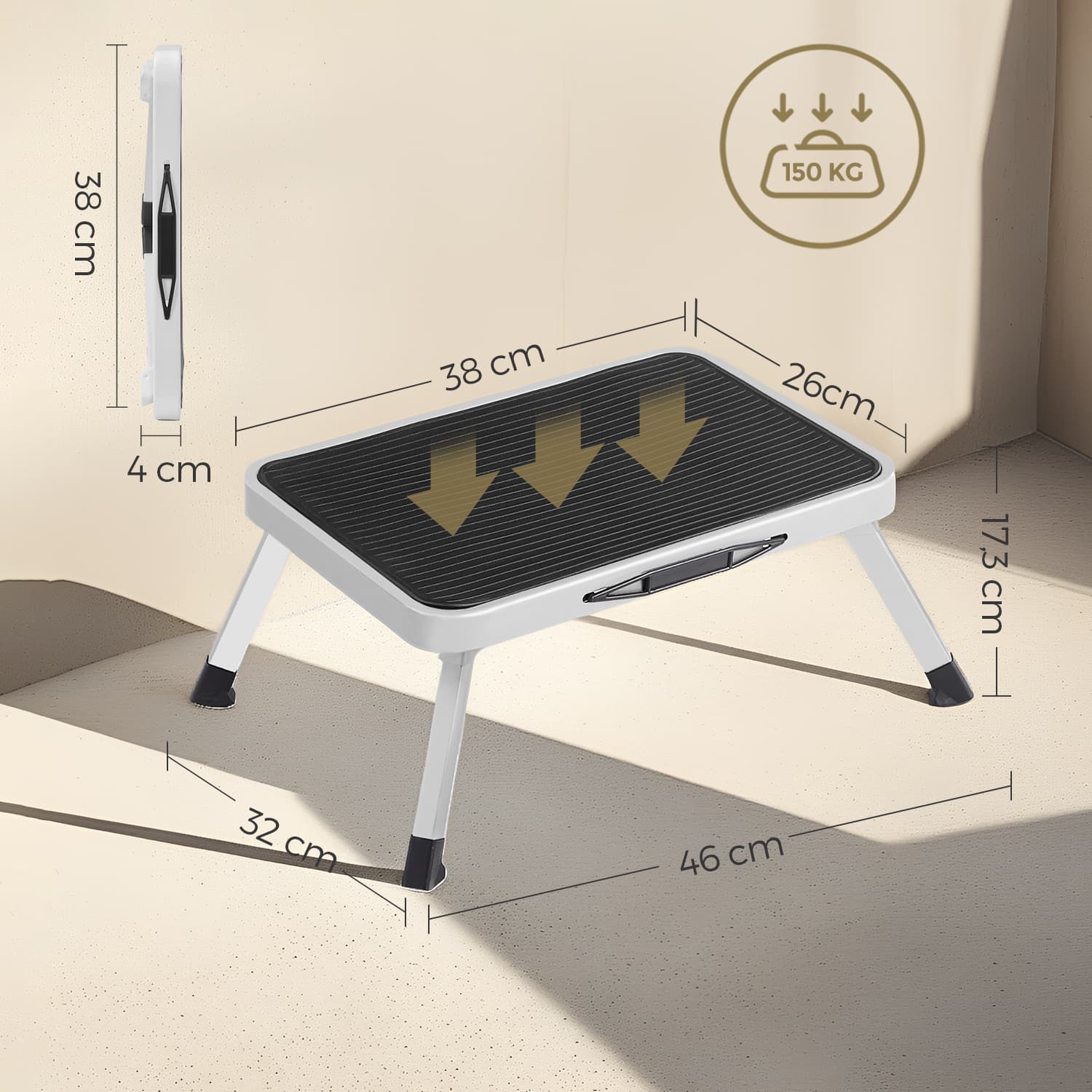 Folding Step Stool - Plastic - White - Non-Slip