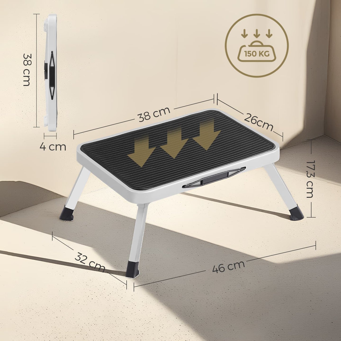 Folding Step Stool - Plastic - White - Non-Slip