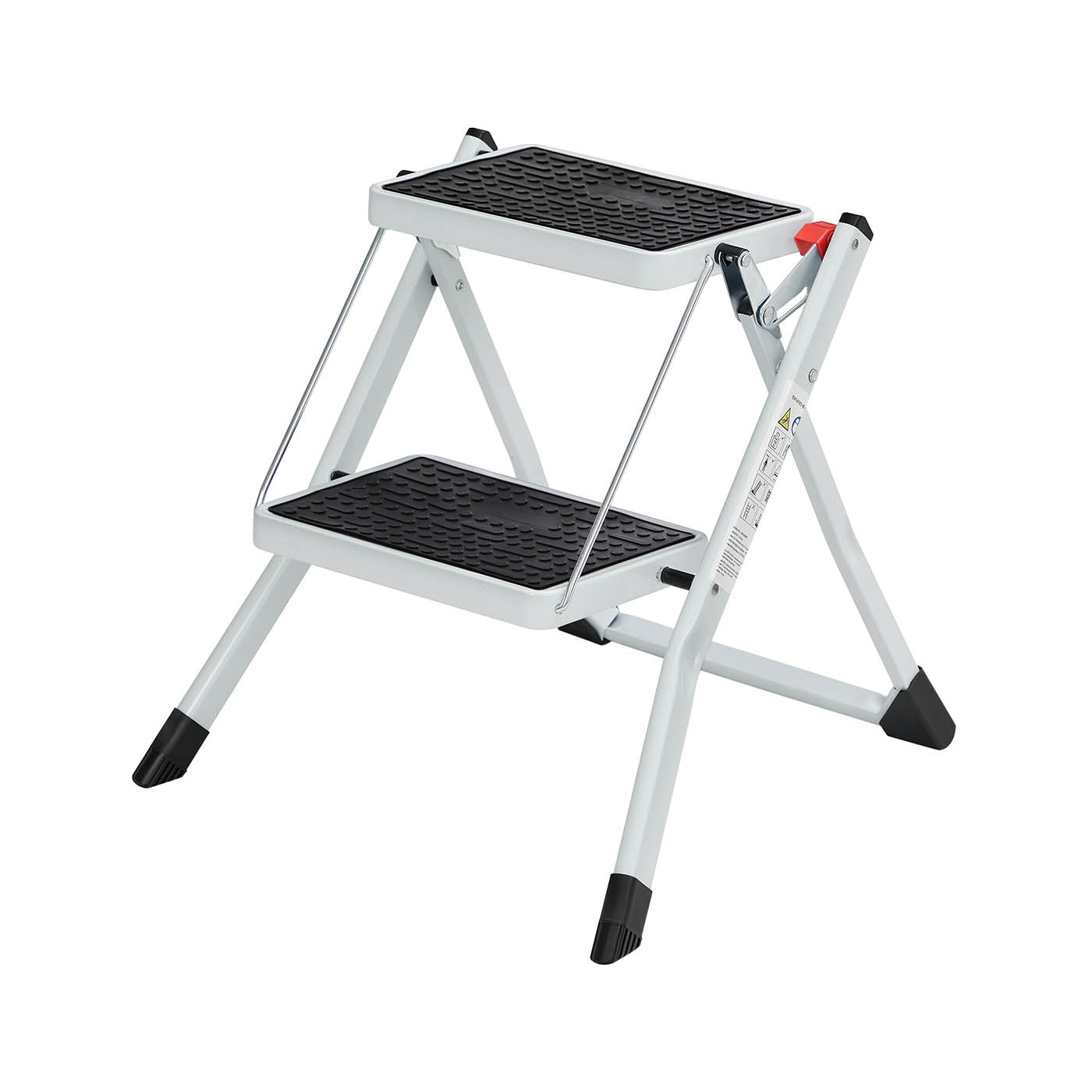 Folding 2 Step Ladder - Heavy Duty Steel - Black - Portable with Anti-Slip Mat