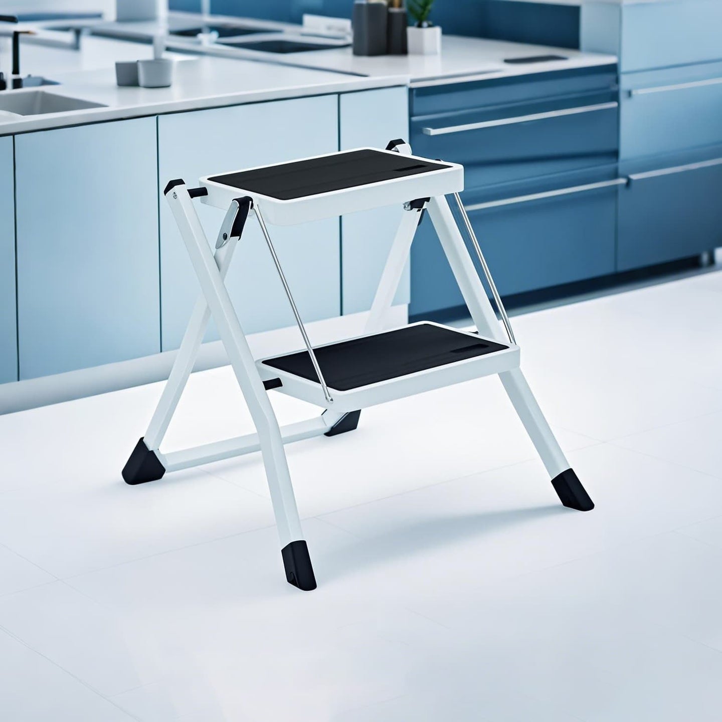 Folding 2-Step Ladder - Metal - Grey