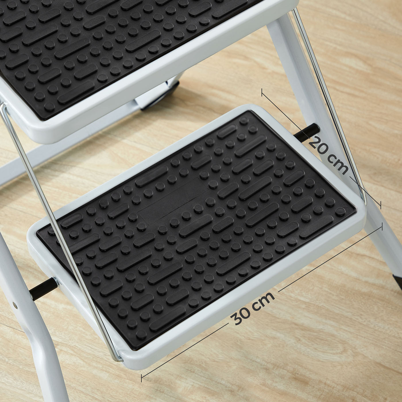 Folding 2 Step Ladder - Heavy Duty Steel - Black - Portable with Anti-Slip Mat