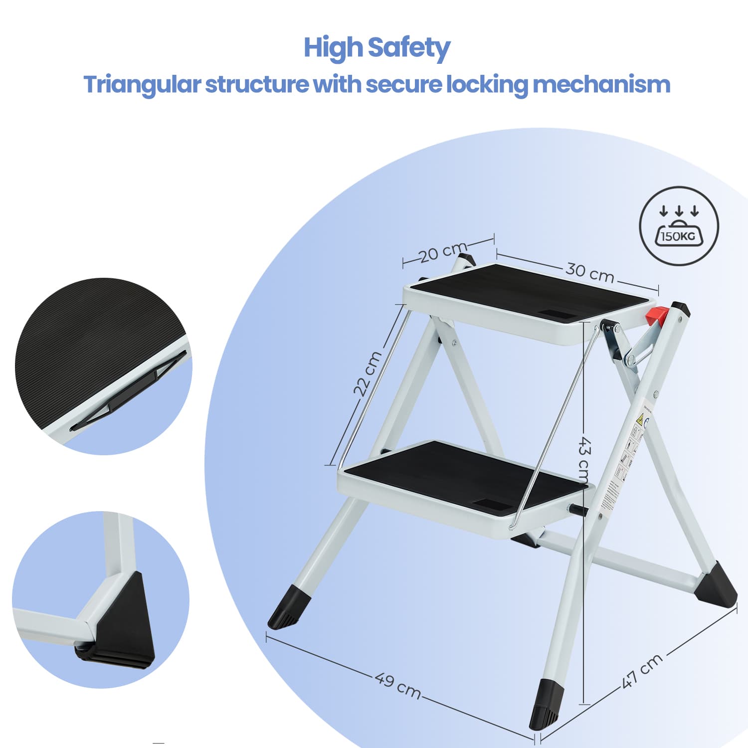 Folding 2-Step Ladder - Metal - Grey