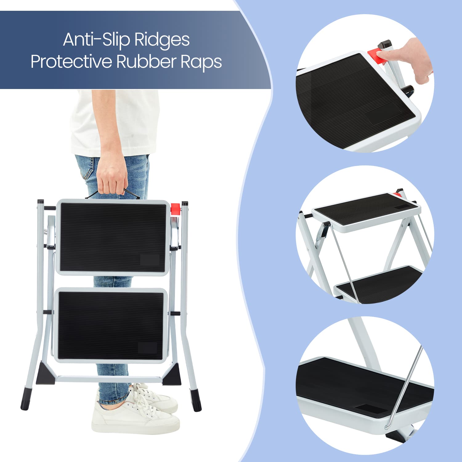 Folding 2-Step Ladder - Metal - Grey