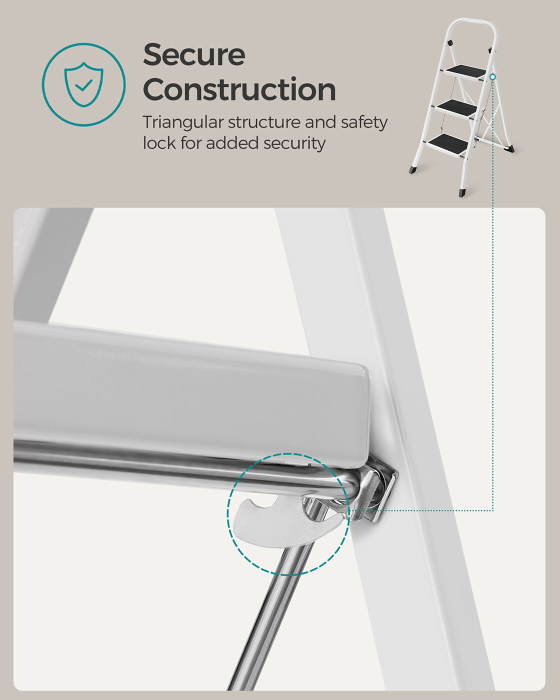 3 Step Ladder - Heavy Duty Steel - Folding and Portable