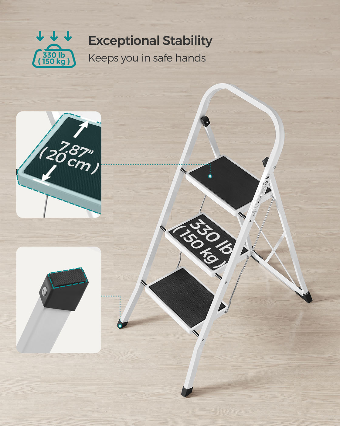 3 Step Ladder - Heavy Duty Steel - Folding and Portable