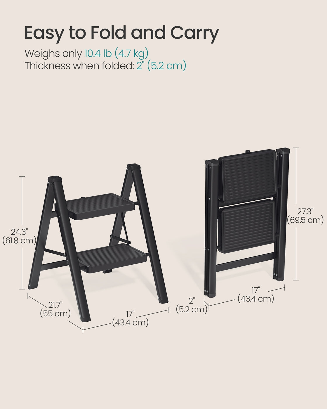 2-Step Ladder - 5.2L - Heavy-Duty Steel - Holds up to 150 kg