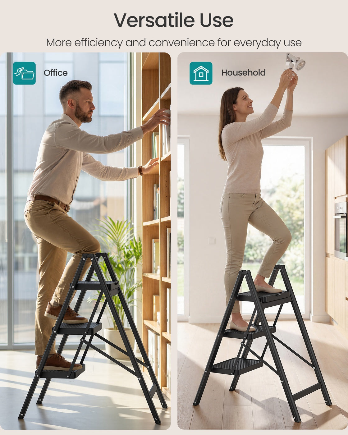 Heavy-Duty Step Ladder - 2-Step - Steel - Supports up to 330 lbs