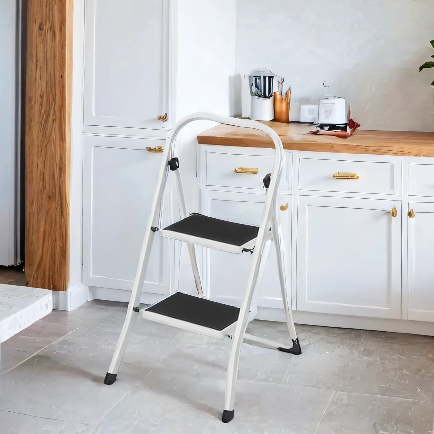 Portable Folding Ladder - 2 Steps - Metal - White