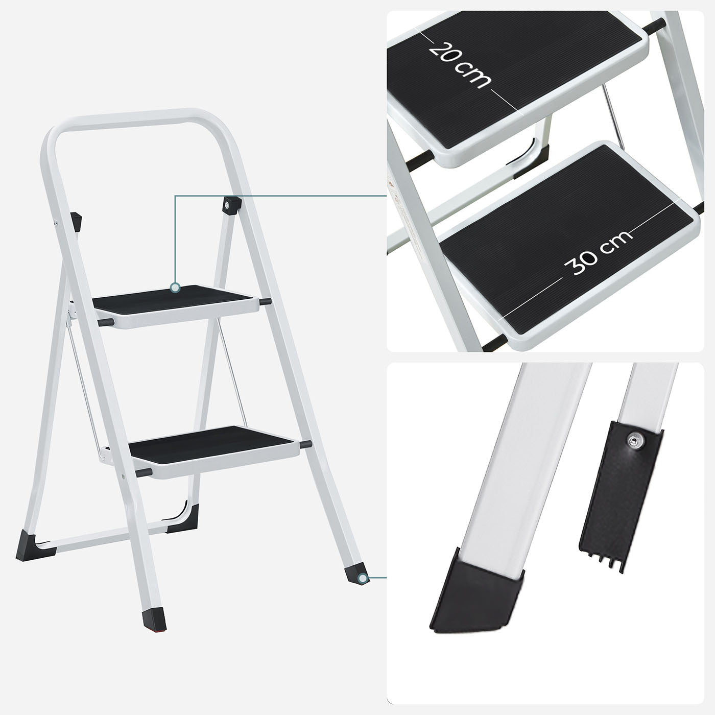 Portable 2 Step Ladder - Steel - White