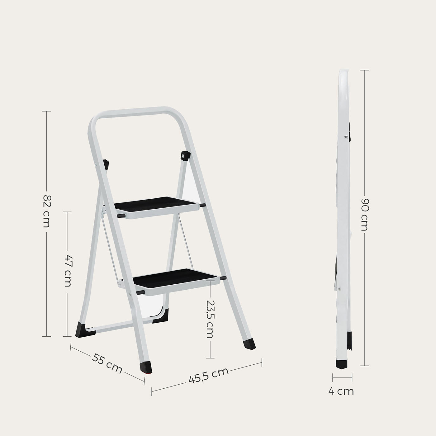 Portable 2 Step Ladder - Steel - White