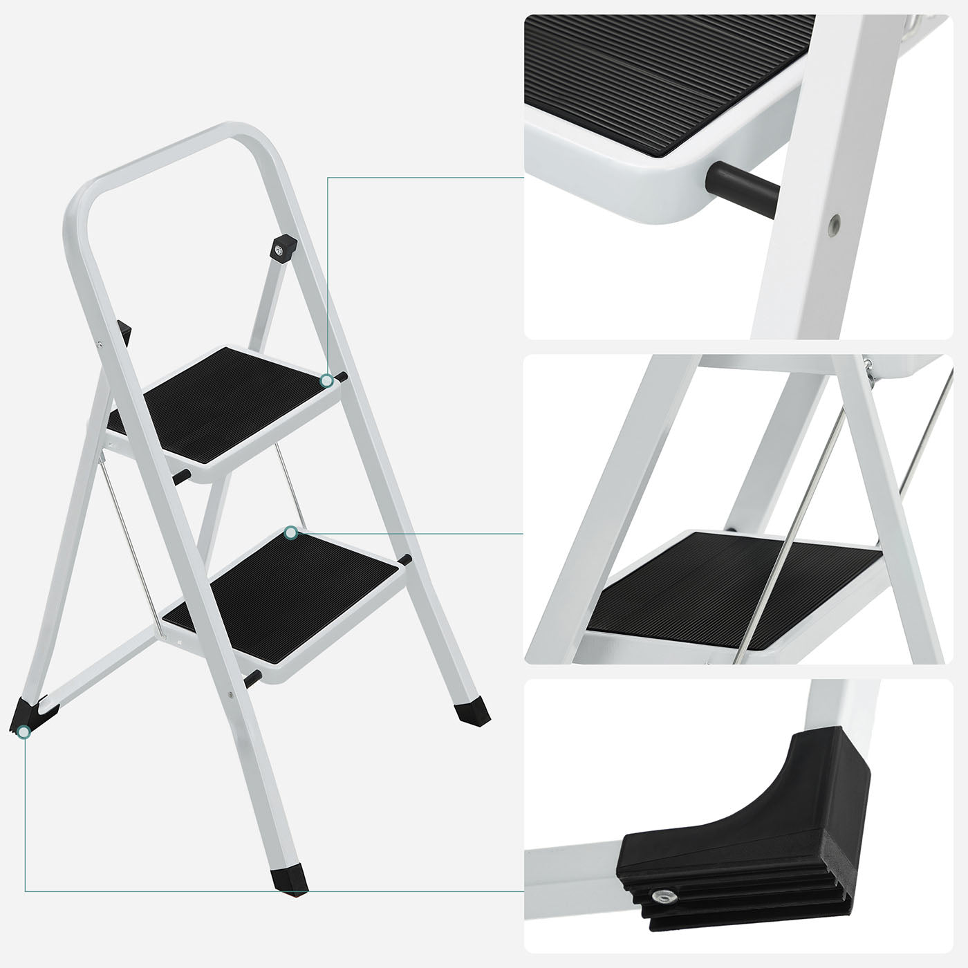 Portable 2 Step Ladder - Steel - White
