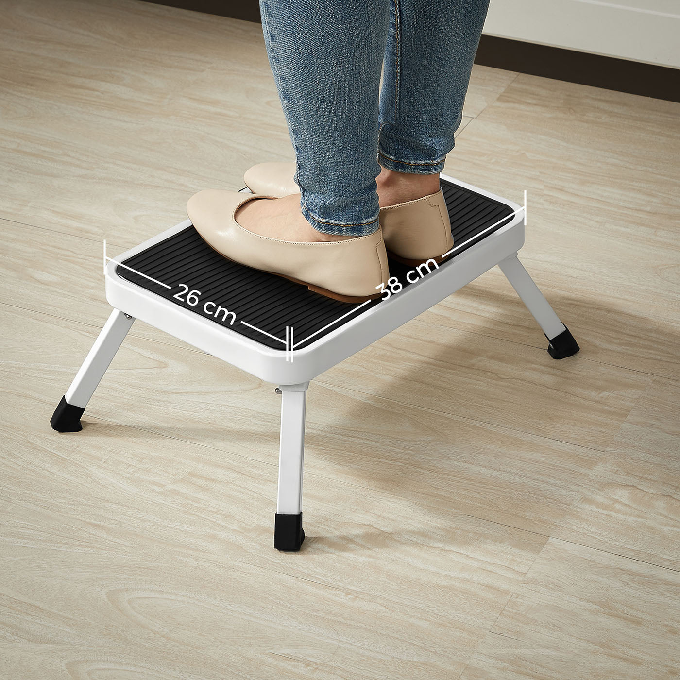 Folding Step Stool - Metal - White - TÜV SÜD Certified