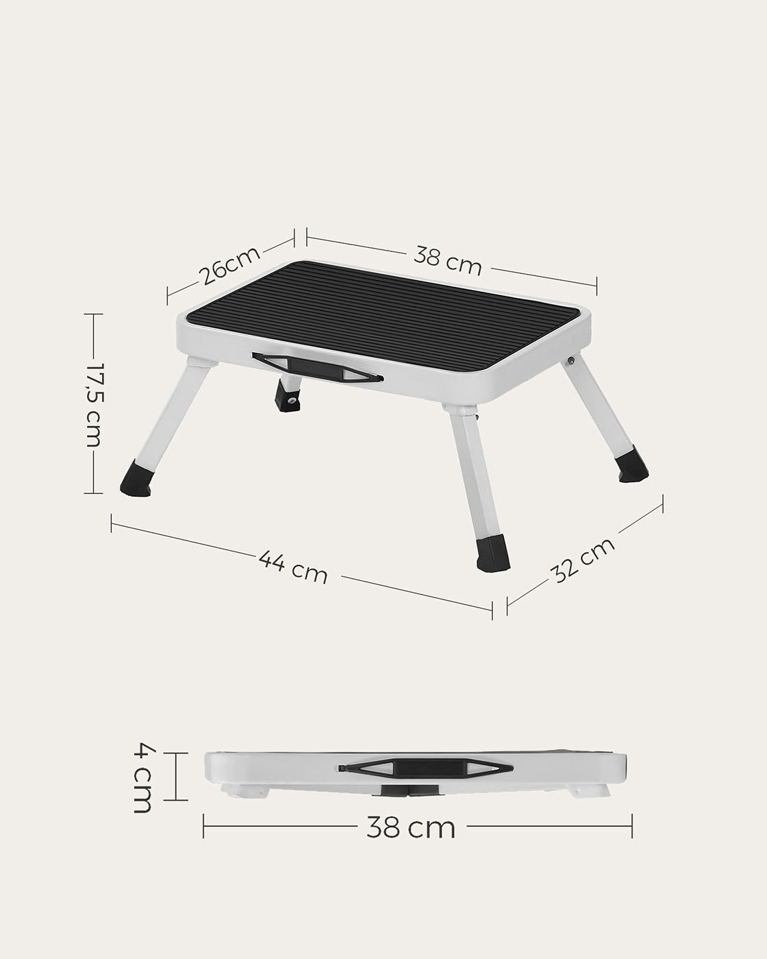 Folding Step Stool - Metal - White - TÜV SÜD Certified