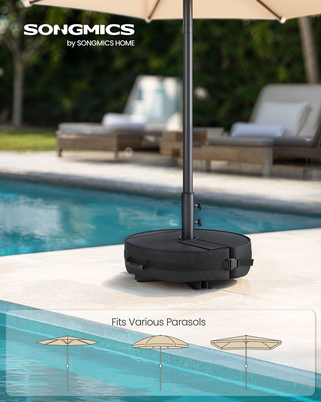 Parasol Base Weight Bag - Fabric - Black - Sand-Filled for 1.5-3 m Parasols