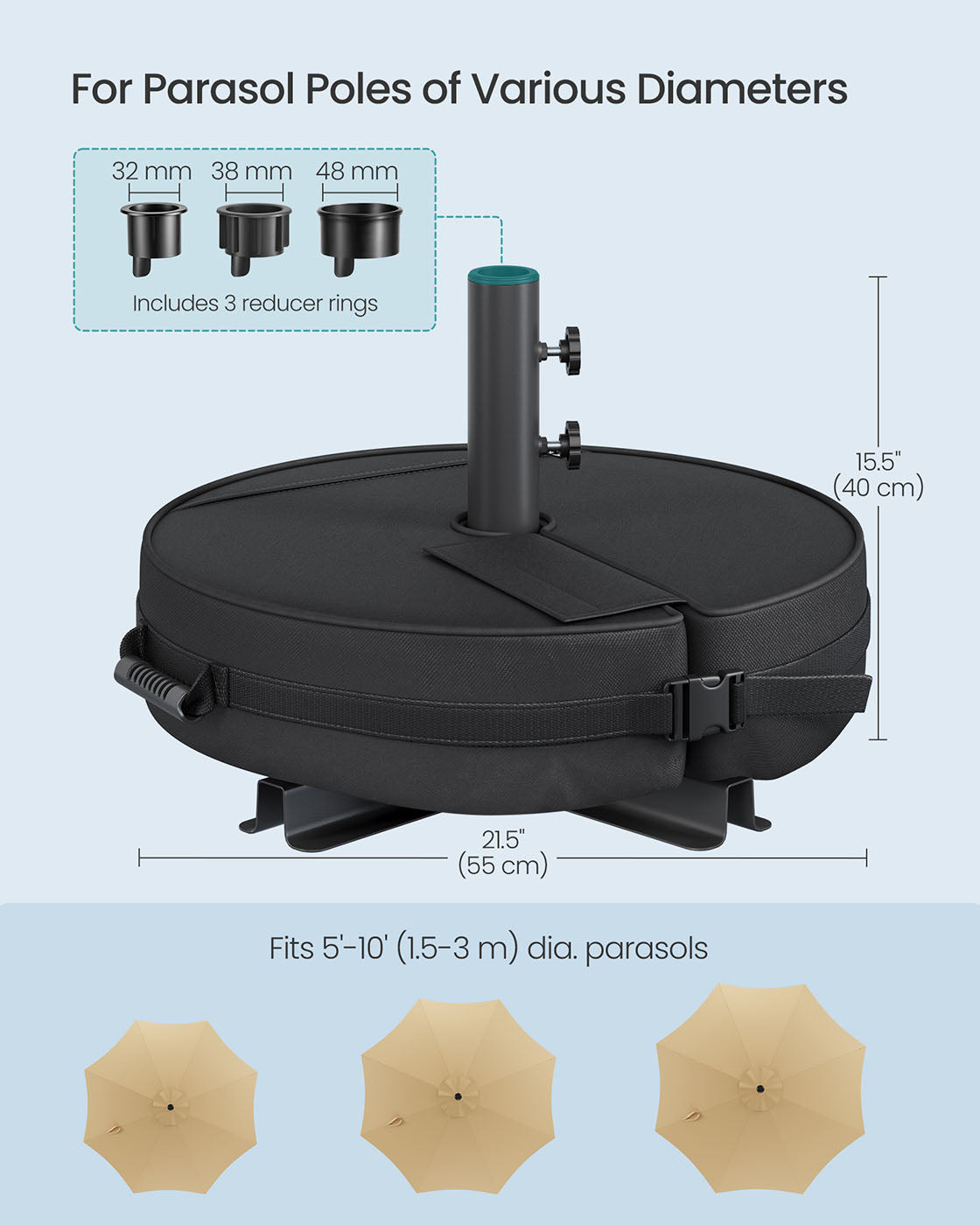 Parasol Base Weight Bag - Fabric - Black - Sand-Filled for 1.5-3 m Parasols