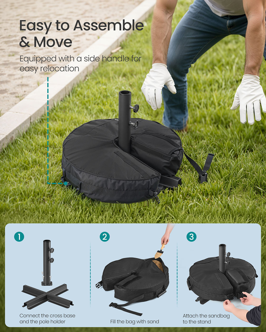 Parasol Base Weight Bag - Fabric - Black - Sand-Filled for 1.5-3 m Parasols
