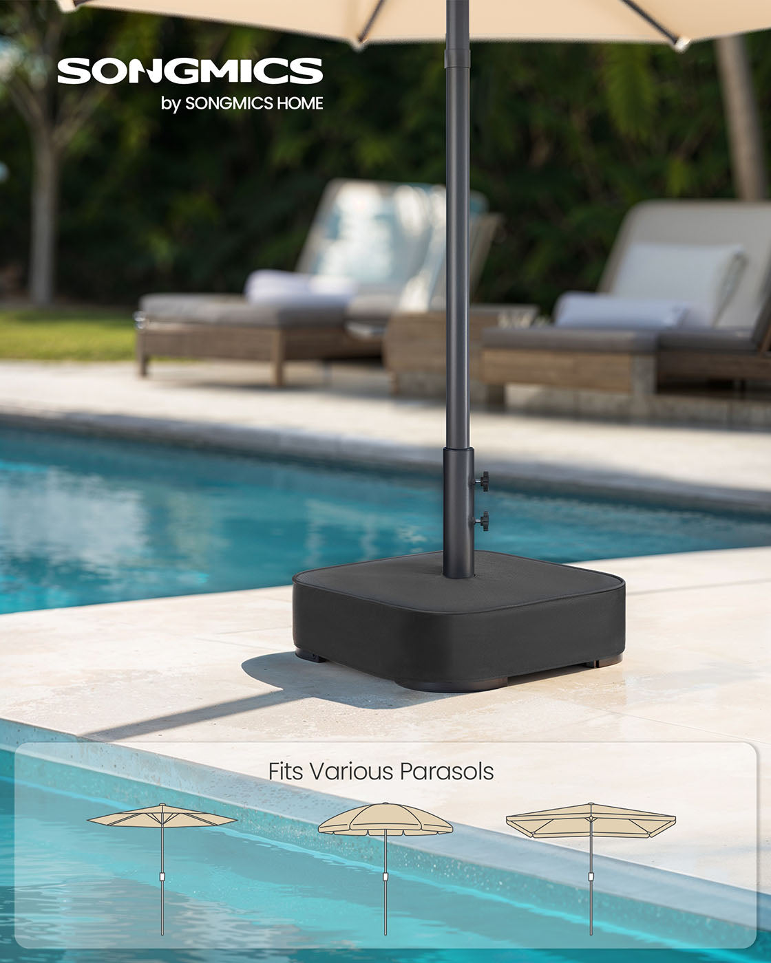 Parasol Base - Fabric - Black - Sand-Filled Weight Bag for 1.5-3 m Parasols