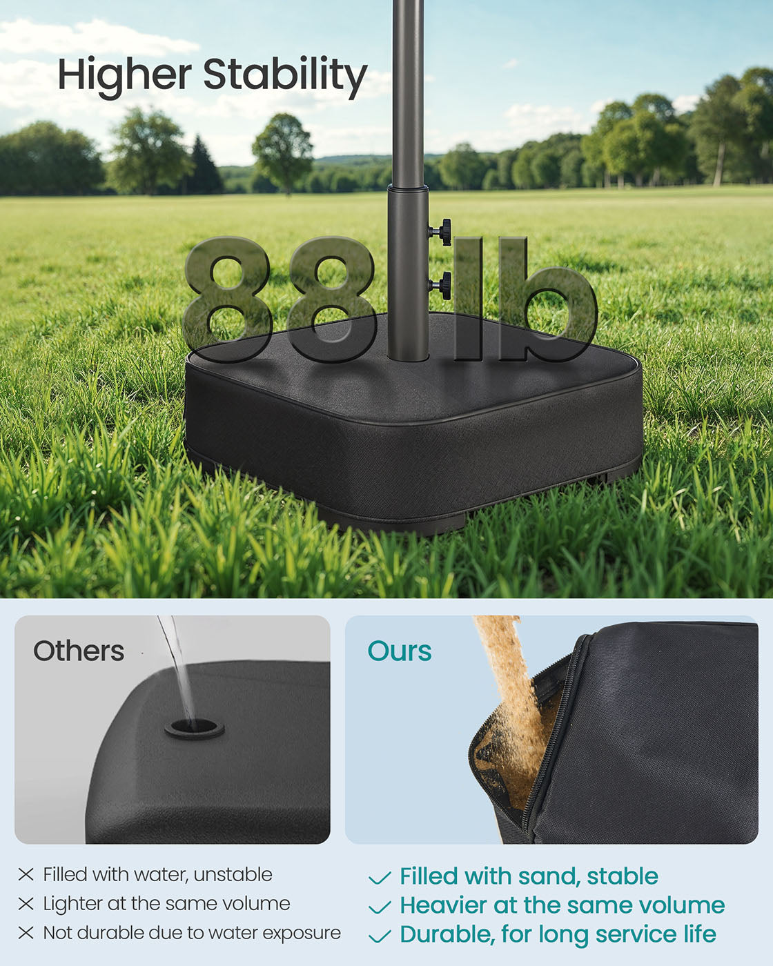 Parasol Base - Fabric - Black - Sand-Filled Weight Bag for 1.5-3 m Parasols